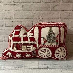 10x19 Bead Embellished Train Shaped Holiday Decorative Pillow